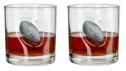 Original BenShot Rocks Glass w/ Solid Metal Football Unique Dad Wedding Gift 2PK