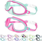 Vvinca Swimming Goggles 2 Pack Swim Goggles with 3 Nose Piece, Anti-Fog Anti-UV Silicone Pool Goggles Adult Women Men Youth