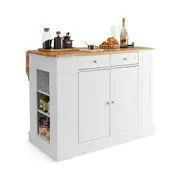 Costway Kitchen Island Trolley Mobile Buffet Sideboard Wood Wood Storage Cabinet w/Adjustable Shelves