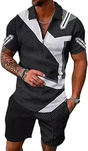 [NEUJD] Summer Men's two piece short set outfits fashion Shirt Suits Printing T shirt with shorts.Men's 2 Piece Summer。, 19, 3X-Large