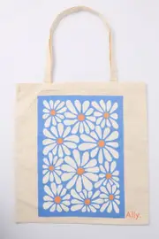 Blue Abstract Tote Bag Printed Cool Daisies - Size ONE, Women's Canvas Bag