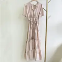 在飛比找momo購物網優惠-【MANI 瑪尼】韓製 荷葉邊綁帶V領洋裝-粉色(洋裝)