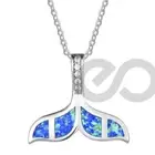 Tropical Sea Turtle Animal Plant Pendant Necklace Silver Blue Fire Opal Jewelry