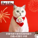 PET LIFE 針織毛線可愛造型寵物圍巾 白龍X紅圍巾 M