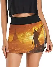 [Joisal] Tree Roots Sunset Active Skort with Pockets High Waisted Tennis Skirts for Women for Skater Golf Running Workout, Archangel Warrior Fantasy, Large