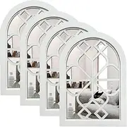 ZEXUIRU 4 Set Arched Window Mirror Wall Decor,Rustic Mirror Set Arches, Wood Framed Farmhouse Hanging Mirrors for Wall Decor Living Room,Bedroom Kitchen,Distressted White