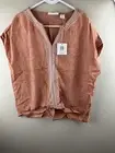 HOUSE OF HARLOW 1960 Style 100% Linen Embroidered Cap Sleeve Top Orange Medium