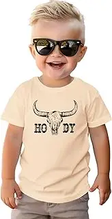 [CM C&M WODRO] Toddler Boy Girl Howdy Shirt Rodeo Cowboy T-Shirt Retro Western Graphic Tee Kid Funny Summer Short Sleeve Tops
