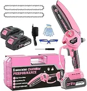 Cordless Mini Chainsaw 6 Inch [Women Friendly] Small Chainsaws Battery Powered, Electric Saws With Security Lock & Auto Oiler System, Super Handheld Rechargeable Chain Saw For Wood/Tree Cutting (PINK)