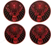 Jagermeister Jager Rubber Coaster Mats Set of 4 Orange and Black with Deer & Cross Logo