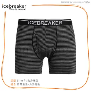 【Icebreaker 男 Anatomica 四角開口內褲 BF150《黑灰條紋》】IB103030/四角褲/排汗內褲