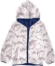 [GuoChe] Big Girls Jackets With Sherpa Lining Happy Halloween Bats Boys Outerwear Navy Blue Cute Baby Boy Clothes 3-10T