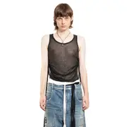 [ANN DEMEULEMEESTER] Boris Wrinkled Cropped Tank Top Black