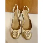 【二手】TORY BURCH MINNIE METALLIC CAP-TOE SLINGBACK有根金色