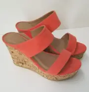 Lane Bryant Adelina Micro Suede Two Band Espadrille Wedge Pumps Coral 9 Wide NIB