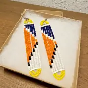 AFRICAN- Beaded Dangle Earrings -Handmade by Maasai in Kenya- Yellow Multi- New