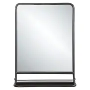 19.5" x 27.5" Metal Framed Wall Mirror with Shelf Black - Storied