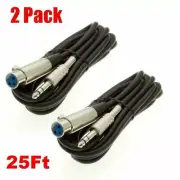 2 Pcs 25FT XLR 3-Pin Female to 6.35mm 1/4" Stereo Audio Mic Microphone Cable