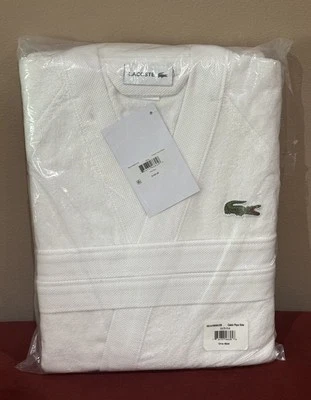 New Lacoste Classic Pique Robe White Cotton Bathrobe One Size Bath Robe Unisex