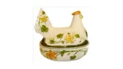 VILLEROY & BOCH PORCELAIN GERANIUM CHICKEN HEN ON A NEST SERVING DISH GERMANY