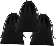 Healeved 3pcs Flannel Drawstring Bag for Hair Dryer Storage Jewelry Black Multifunctional Lint Bag (25x35 Cm)