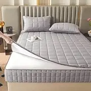 Double Mattress Cover Zipped Customizable Quilted Mattress Protector Single/Small Double/King Bed Mattress Topper Cover Fully Total Encasement Cover Anti-dust Washable Fitted Sheet(100x190+25cm,Gray B