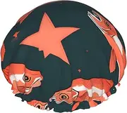 Salmon Print Shower Cap For Women Men Reusable Lightweight Soft Bath Hair Cap With Elastic Band
