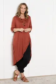 Ayana Cotton Tunic Top - Brick