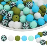 100Pcs Beads Bulk, 5 Color Focal Loose Beads(Cyan/Cyan Leopard/White/Green/Blue)