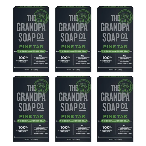 Pine Tar Bar Soap for Men - 3 in 1 Cleanser, Deodorizer, Moisturizer, 6 Pack
