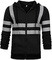 Construction Vest Reflective Clothing Road Work High Visibility Pullover Long Sleeve Hooded Sweatshirt Hoody Reflective Zipper Tops Safety Vest mesh (Color : Black, Size : XXXL)