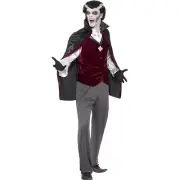 Mens Deluxe Vampire Costume Halloween Cape Shirt Gloves Medal Pants Adult L XL