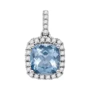 14k White Gold Cushion Aquamarine Solitaire Pendant 1/5 Cttw