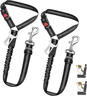 Vehicle Harnesses, 2 in1 Dog Belts for Cars, 2 Pack Pet Harnesses Headrest Restraint Clip Adjustable Dog Car Harness Belt with Anti-Shock Elastic Bungee Buffer for All Vehicles (Black)