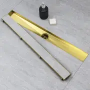 24" Gold Linear Shower Drain, Stainless Steel, Tile Insert, Hair Strainer