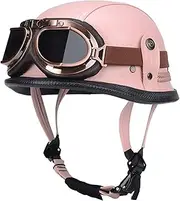 Open Face Motorcycle Helmets Vintage Pilot Style Adult Leather Helmet with Goggles Retro Motorcycling Scooter Half Helmets for Men Women D,Large