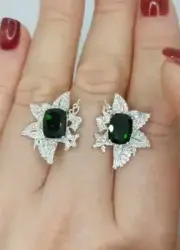 Natural Mined Chrome Diopside Earrings. Solid Sterling. New.