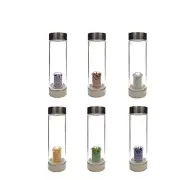 03 - Crystal Infused Healing Glass Water Bottle with Gemstone Chips 9" Tall