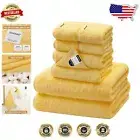 Luxury Cotton Bath Towel Set - 8 Pieces with Easy-Hang Loops in Vibrant Yellow