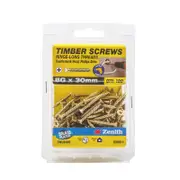 Zenith 8G x 30mm Brass Plated Hinge-Long Thread Countersunk Head Timber Screws - 100 Pack