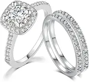 [GWSGSFAS] Wedding Engagement Rings Set for Women Couple Square Silver Colour Crystal Birde Wedding Zircon Ring Iridescent Trend Jewellery