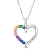 Simulated Multi-Color Sapphire Duos Loop Heart Outline Pendant in Sterling Silver