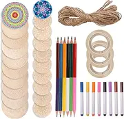 UKQRRTC Wood Mandala Painting Kit, Includes 20 Mandala Unfinished Wood Slices, Comprehensive Mandala Art Kit for Kids and Adults