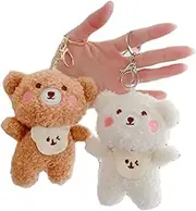[Attria] 2Pcs Cute Plush Bears Keychain, Kawaii Fluffy Stuffed Animals Keyring Pendant, Furry Purse Backpack Handbag Charms, Beige, Small