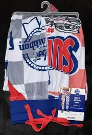 PBR PABST BLUE RIBBON LOUNGE PANTS ADULT Small WHITE RED JOGGERS MENS NWT B8
