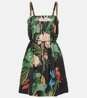 [Farm Rio] Farm Rio Printed linen-blend minidress AU 16 multicoloured