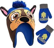 [Nickelodeon] Boys Winter Hat And Mittens Set, Paw Patrol Chase Marshall Toddler Beanie For Ages 2-4