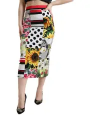 Dolce & Gabbana Glamorous High Waist Patchwork Midi Women's Skirt Authentic