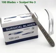 100 Pcs DISPOSABLE STERILE SURGICAL SCALPELS BLADES #12 WITH GRADUATED HANDLE #3