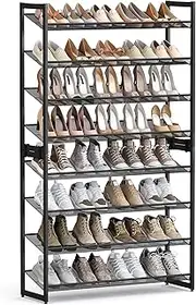 [SONGMICS] Shoe Rack, 8-Tier Shoe Organizer, Metal Shoe Storage for Garage, Entryway, Set of 2 4-Tier Stackable Shoe Shelf, with Adjustable Flat or Angled Shelves, Holds 32-40 Pairs, Black (ULMR08B)